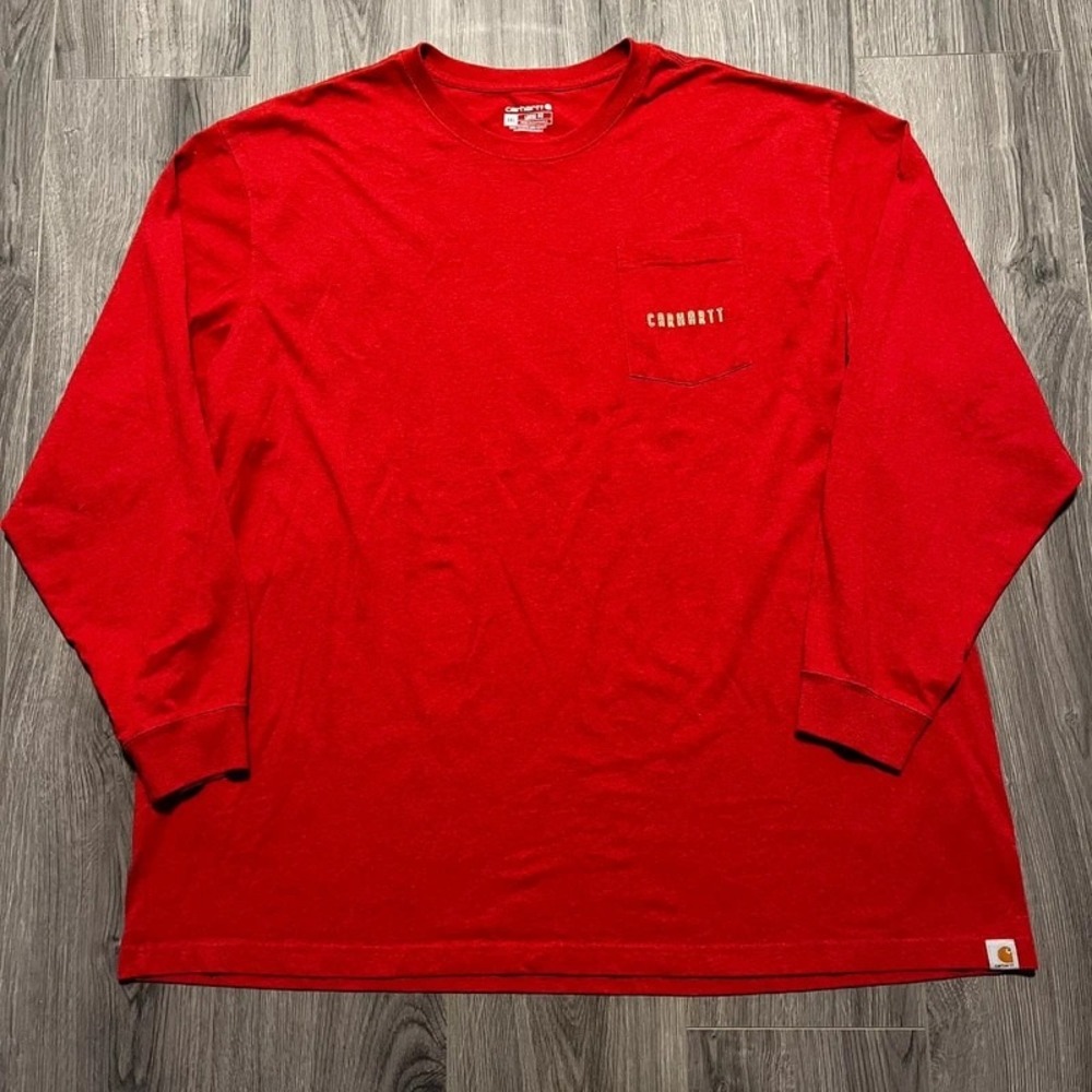 Carhartt 4X Red Front Pocket Back Grahpic Logo Long Sleeve T-Shirt